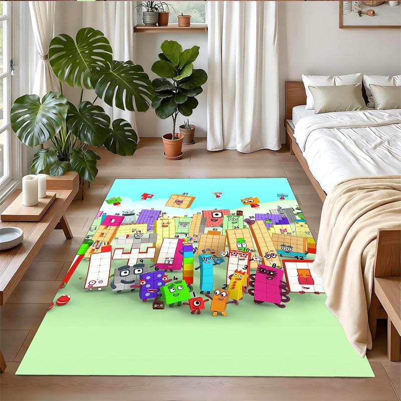 Anti‑Slip Crystal Velvet Floor Rug, Numberblocks Design Carpet for Indoor Living Bedroom Home Decoration