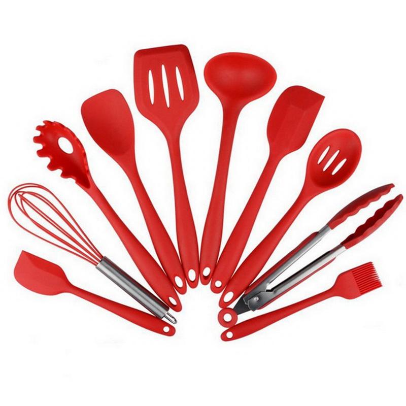 10PCS Silicone Kitchen Utensil Set - Spatula, Spoon, Ladle, Spaghetti Server & Slotted Turner