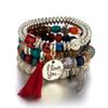4PCS Bohemian Multi-Strand Beaded Bracelet Set with Fringe Tassel & Wing "I Love You" Charm - Women's Layered Jewelry Gift for Summer Fashion