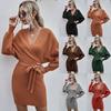 Autumn New Arrivals Women's Knitwear V-Neck Batwing Sleeve Dress