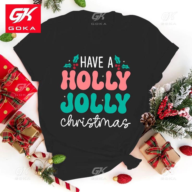 

Fashion Have A Holly Jolly Christmas Print Cotton T Shirt Girl T Shirts Soft Print Tops Unisex Tees Casual ONeck Short Sleeve 3XL