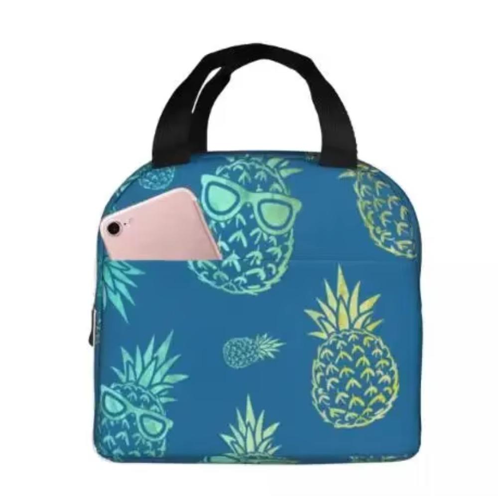 Tropical Pineapple Lunch Bag Blue Insulated Lunch Box Reusable Lunchbox Waterproof Portable Lunch Tote for Men Women Girls