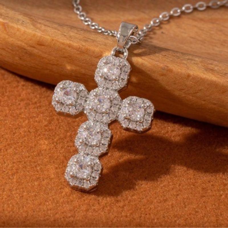 

Luxury Iced Out Cross Pendant Necklace, Cubic Zirconia Halo Religious Choker, Hip Hop Faith Jewelry Gift for Women Men