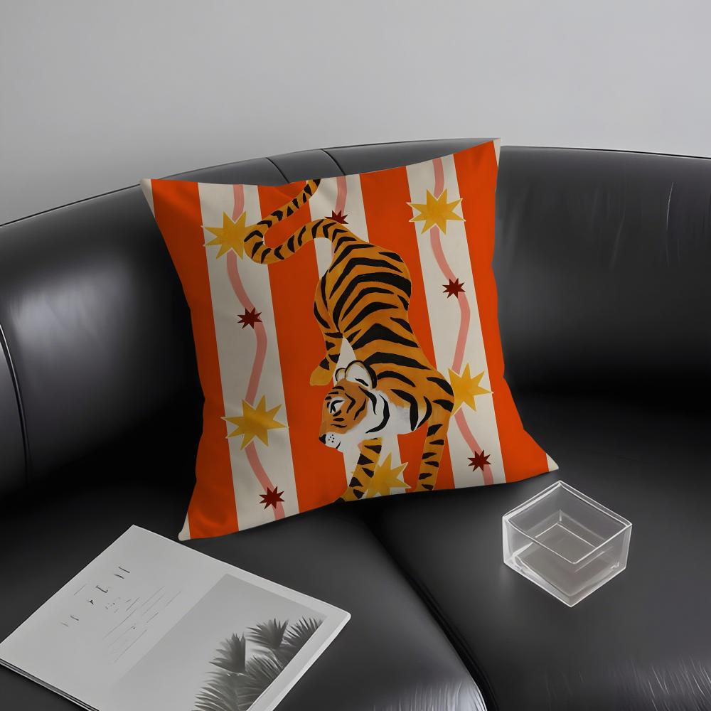 Animal Style Tiger Fashion Cushion Cover Pillowcase Ultra Soft Skin Friendly Fabric Cloud Like Comfort & Concealed Zipper