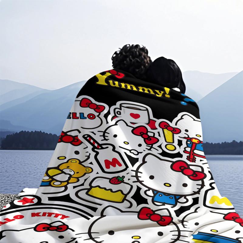 Kawaii Hello Kitty Throw Blanket, Soft Flannel Fleece Blanket for Sofa Bed Kids Girls Room
