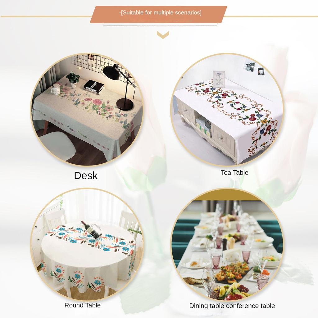 New Chinese Style Household Waterproof and Oil Proof PVC Tablecloth  Embroider Long Strip Tablecloth Coffee Table Cover Cloth