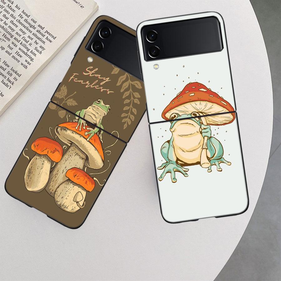 Cottagecore Frog Aesthetic Case For Samsung Z Flip 6 5G Galaxy Z Flip 5 4 3 5G Black Hard Cell Phone Cover Luxury PC Shell Coque