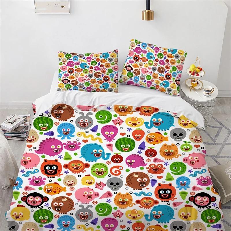 Cartoon Monster Bettbezug King Queen Größe Lieblich Lustig Tier Bettwäsche Set für Kinder Jungen Mädchen Anime Polyester Bettdeckenbezug