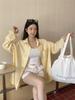 Korean Style Yellow Striped Long Sleeve Mid-Length Shirt Jacket for Women