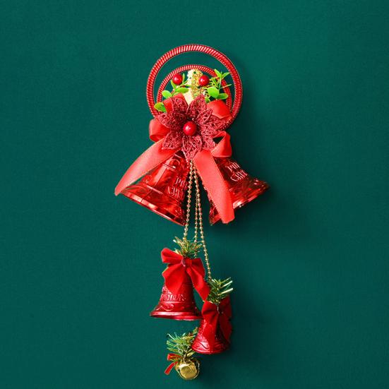 Christmas Bell Plastic Jingle Bells Xmas Tree Hanging Ornament with Bow And Artificial Pine
