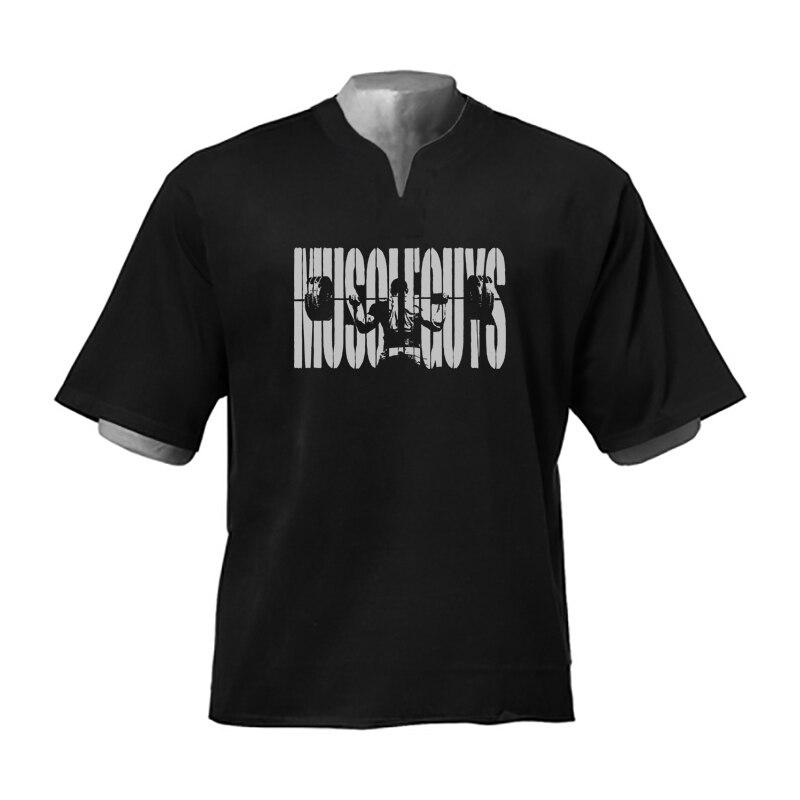 

Muscleguys мужские летние ретро повседневные молодежные свободные футболки с короткими рукавами для фитнеса и графики M чёрный