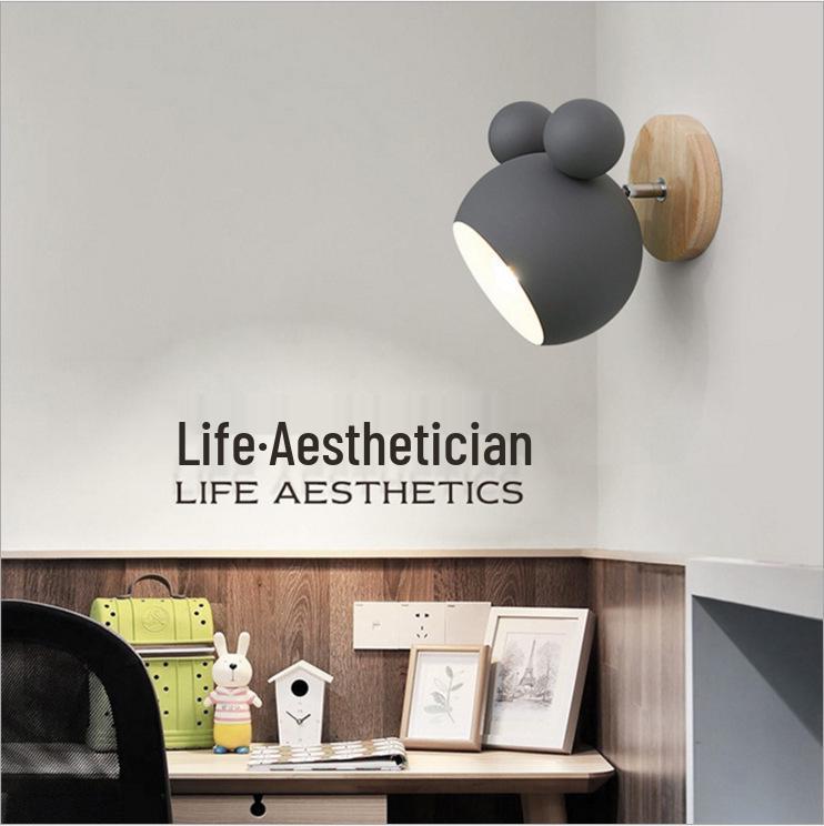 Nordic Mickey Wall Lamp: Cute Macaron Design for Children's Bedroom or Bedside, Ancient Town Lighting Style