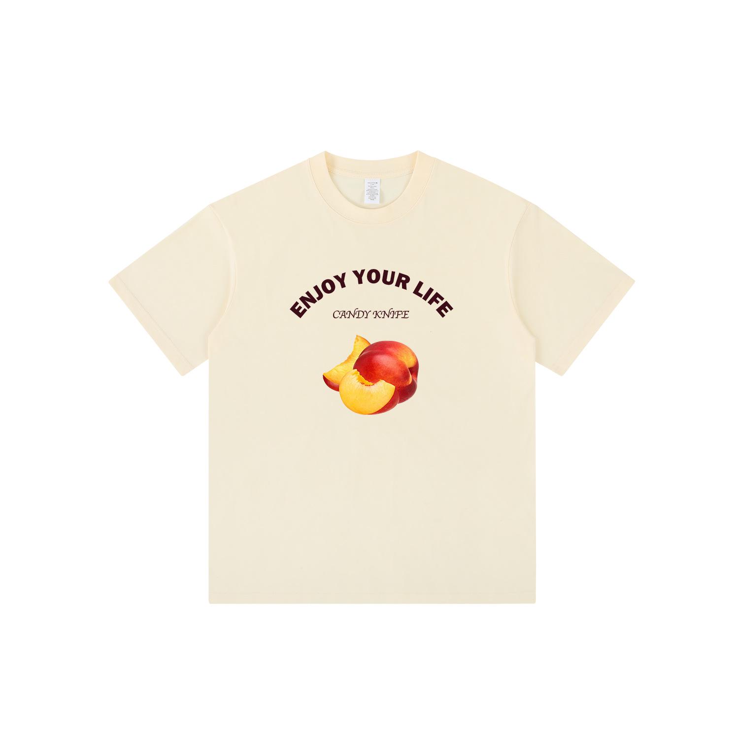 

Корейская повседневная футболка с коротким рукавом и круглым вырезом, свободного кроя, с принтом яблока в китайском стиле, из чистого хлопка, летний универсальный тренд. 2XL бежевый