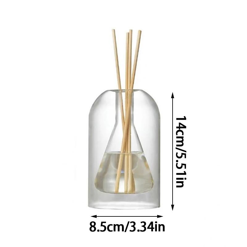

Transparent Geometric Double-layer Essential Oil Bottle Decoration Minimalist Aroma Diffuser Glass Bottle with Diffuser Sticks