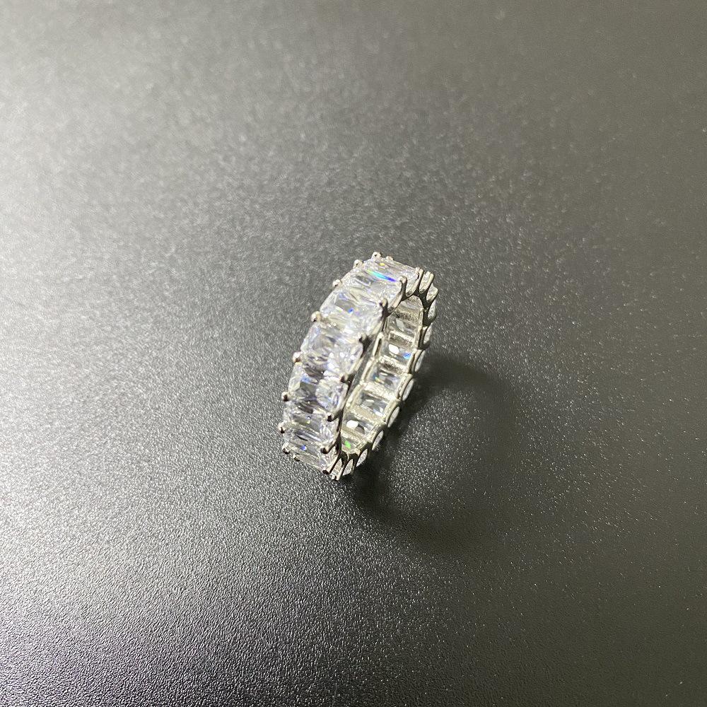 T-Shaped 6mm Zircon Single Row Hip-Hop Square Diamond Ring, Real Gold Plated Unisex Couple Ring.