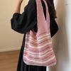 Large Capacity Knitted Tote Bag Striped Pattern Hollow Out Beach Bag  Summer Season
