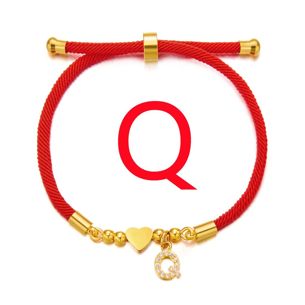 Brățară inițială din oțel inoxidabil 26 litere pentru femei alfabet AZ inimă reglabilă frânghie roșie împletită brățară bijuterii cadou