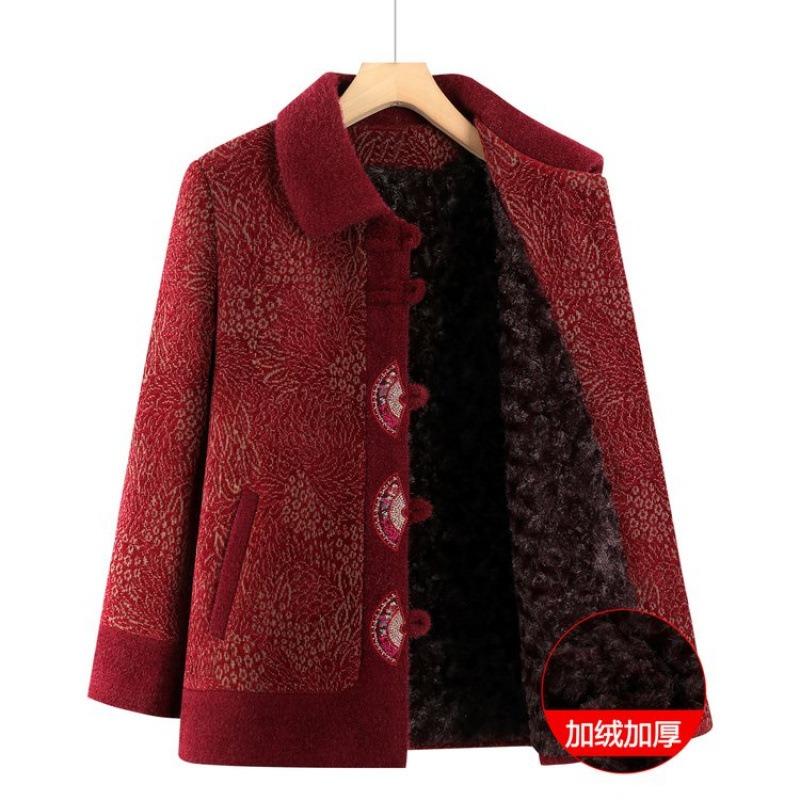 Women's Autumn and Winter Coat Fleece Thickened Old Lady Clothes Lapel Winter Cardigan Top