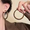 Leopard Print Geometric Hoop Earrings: European & American Autumn-Winter Style, High-End Niche Temperament Studs
