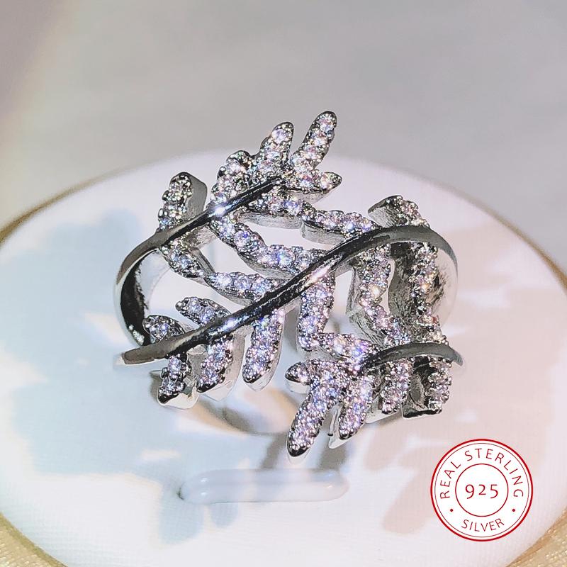 Sterling copper Three Leaf Zircon Ring Intertwined Surround Jewelry Suitable For Birthday Gifts For Women's Parties