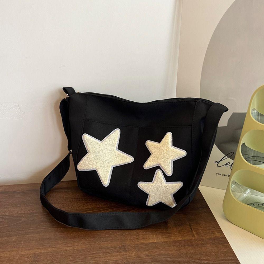 

Canvas Star Crossbody Bag Y2k Pentagram Shoulder Bag Simple Star Handbag Outdoor чёрный