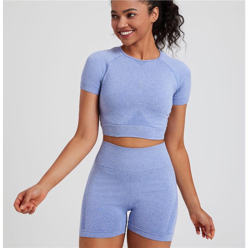 

Cross-Border Sport Set: Short Sleeve & Shorts Slim Fit for Spring/Summer Running & Yoga Medium світло-синій колір