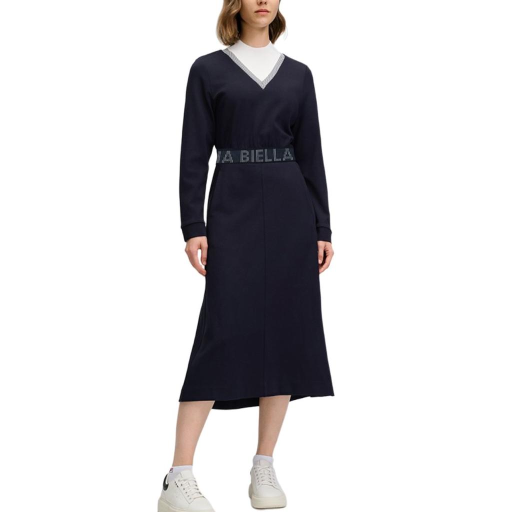 FILA Casual Fashion Knitted Long Sleeve Dress Women dresses Legendary-Blue F11W514301FNV