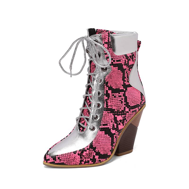 Krazing Pot Polyurethane Autumn Winter Shoes 47 Size 48 Super Size Wedges Pointed Toe Lace Up Serpentine Fashion Ankle Boots