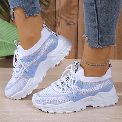 Mode Damenmode Mix Farbe Gestrickte Sneaker Atmungsaktives Mesh Plateau Laufschuhe Frau Leicht Rutschfest Lässige Sportschuhe