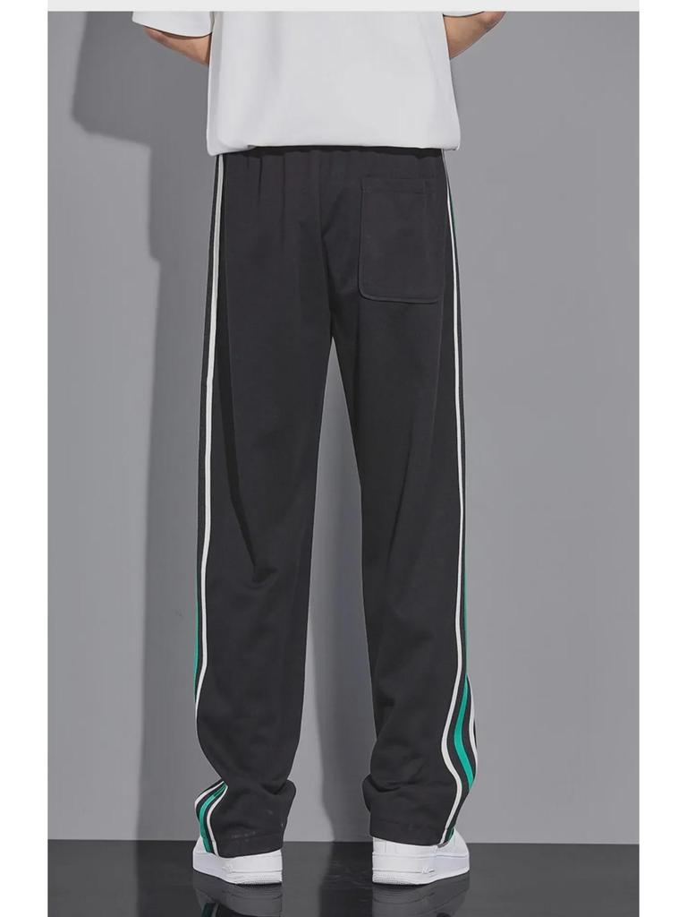 Pantalon rayé tendance d'été pour homme à jambes larges - Coupe ample style décontracté sportif