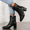 Women's High Heel Short Boots 2026 Autumn New Plus Size 35-42 Side Zipper Chunky Heel Square Toe Black Ankle Boots Botas Mujer