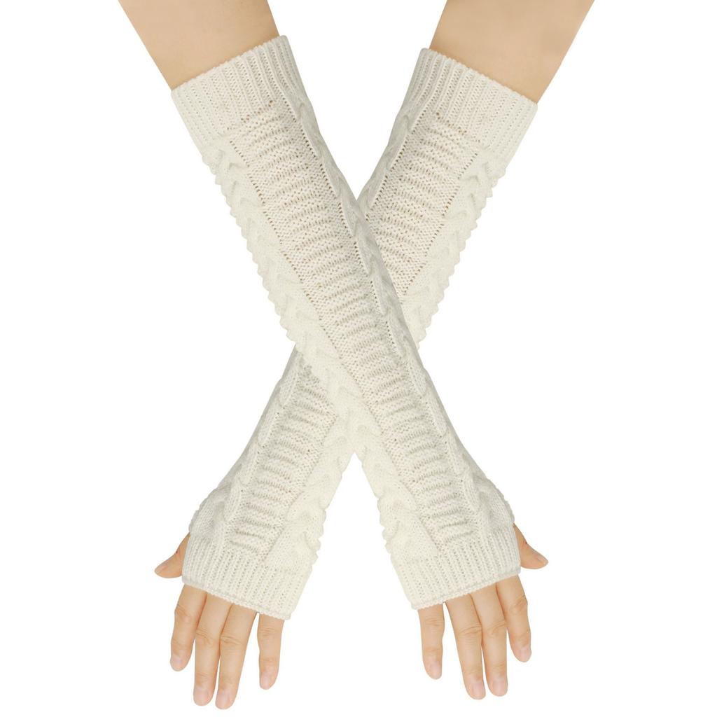 Women's Winter Warm Wool Gloves, Fingerless Long Sleeve Extended Gloves