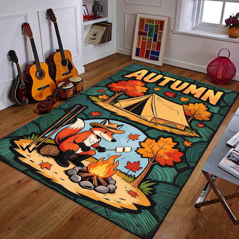 Autumn Camping Fox by the Campfire Patterned Carpet a Non Slip Rug Suitable for All Seasons and Any Setting, Gift