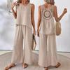 Solid Color Casual Loose Pants Sets For Women Elegant Summer Women's Two Pieces Suit Full Trouser Set Female Outfit Clothes