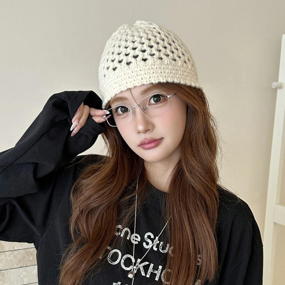 Hollow Out Crochet Pullover Hat Bohemian Style Weave Cap Sweet Knitted Beanies Hat  Girls