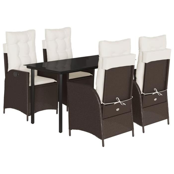 VidaXL Ensemble à Manger de Jardin avec Coussins 5 pcs, Table et Chaises avec Dossier Réglable, Meubles d'Extérieur, 3213207