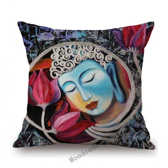 Worship Buddha Sakymuni Lotus Flower Buddism Oil Painting Southeast Asia Buddhists Decoration Pillow Case Linen Cushion Cover