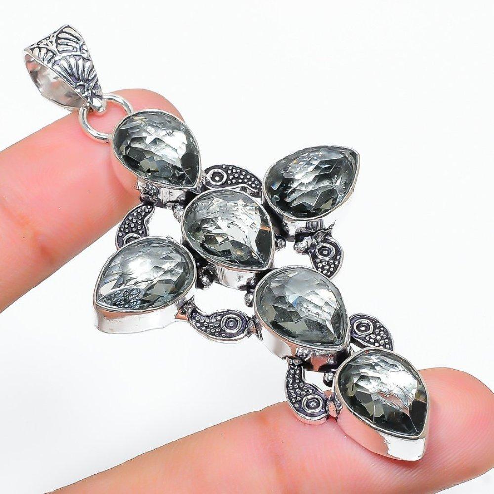 Natural Green Amethyst Gemstone 925 Sterling Silver Gift Pendant 2.88" d6K53