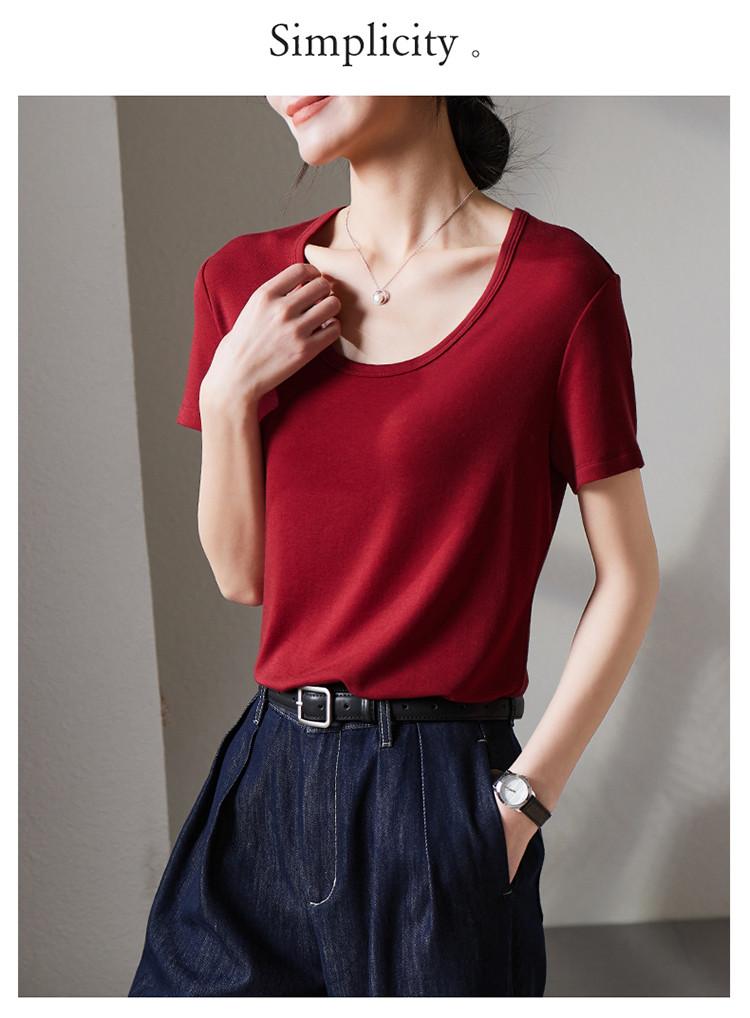 U-neck short sleeved t-shirt for women in summer 2025, fashionable and versatile, slimming solid color casual top