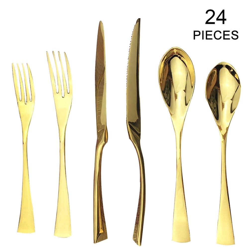 JANKNG 24Pcs 18/10 Stainless Steel Dinnerware Set Black Dinner Silverware Spoon Fork Knife Cutlery Tableware Set Flatware Set