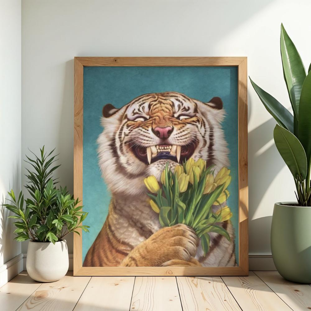 Obraz Do Malowania Po Numerach Z Ramą Tygrys Z Kwiatami 50X70 Cm