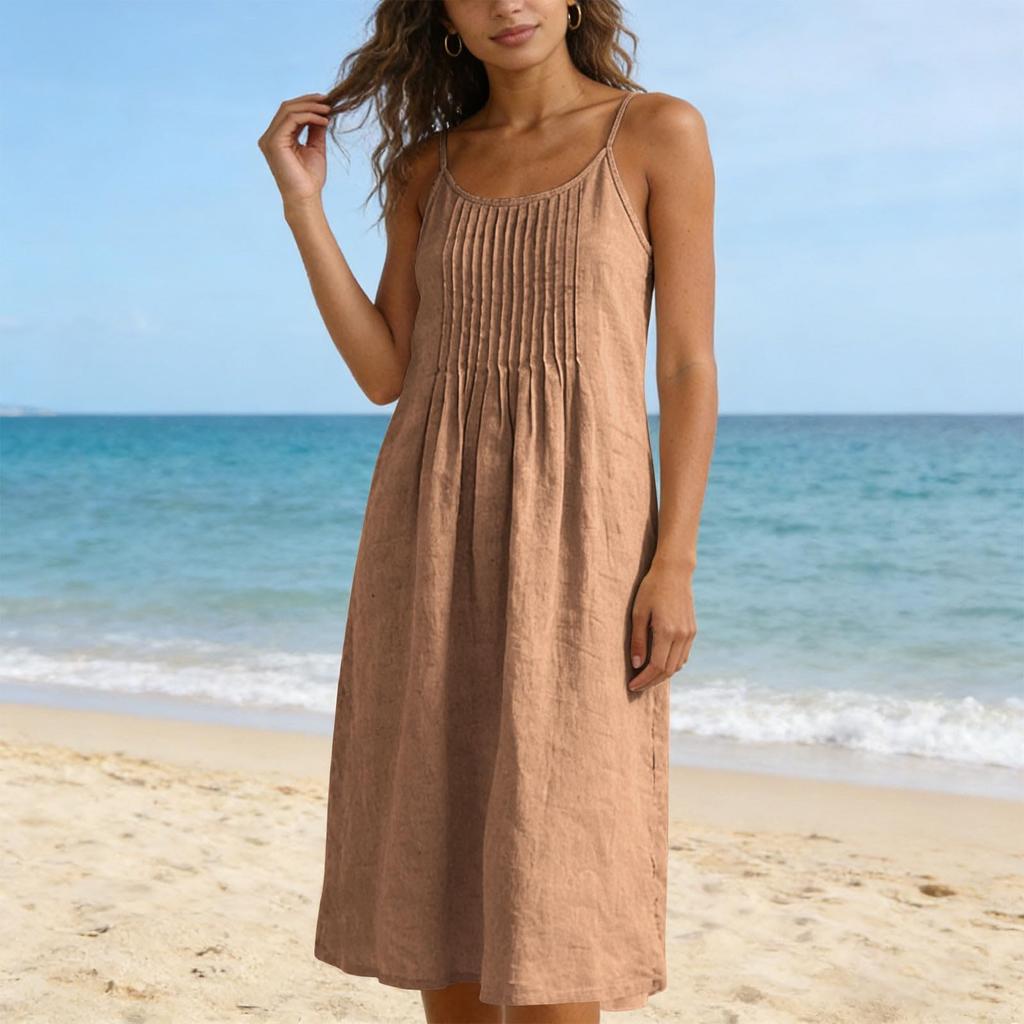 Linen Maxi Dresses for Women Sleeveless V Neck Long House Dress Casual Loose Fit Summer Sundress with Pockets