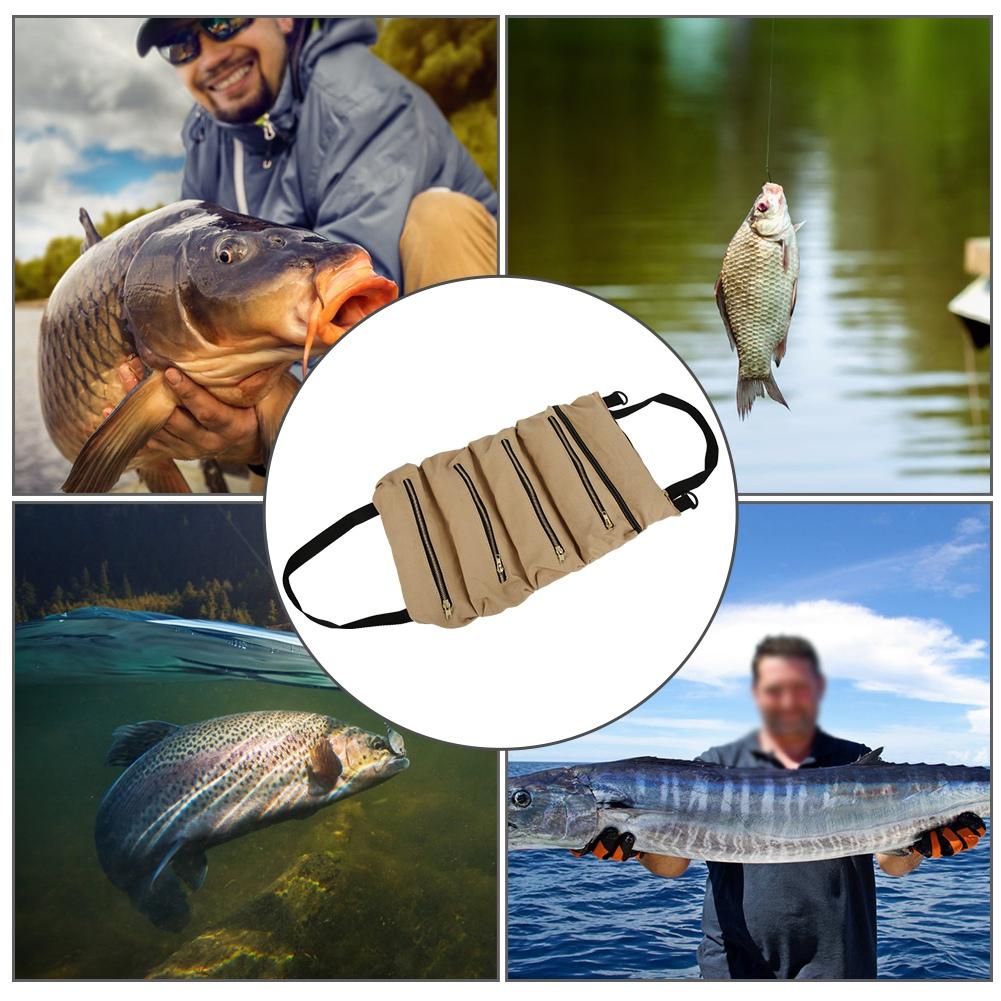 Multifunction Portable Canvas Tool Roll Up Bag Outdoor Fishing Garden Storage PouchKhaki