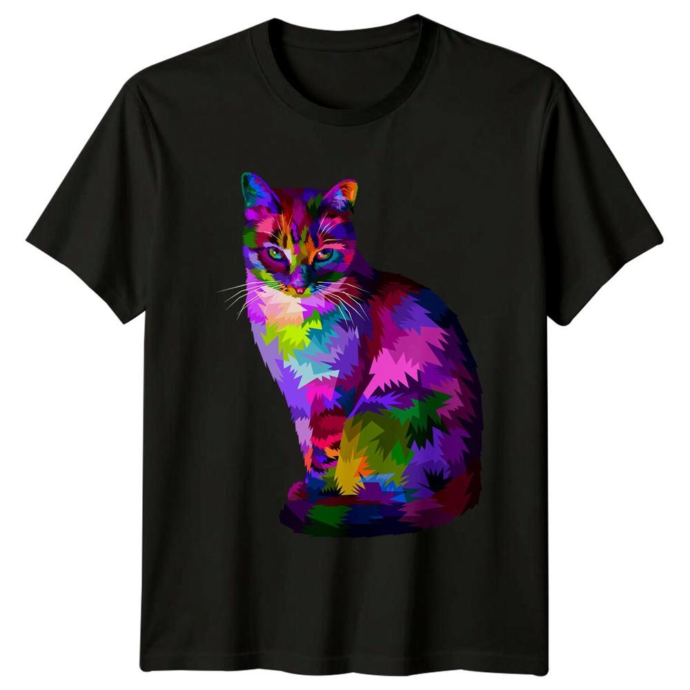 Colorful Cat Art Cats Mens T-Shirt Womens Tee Graphic Unisex Top