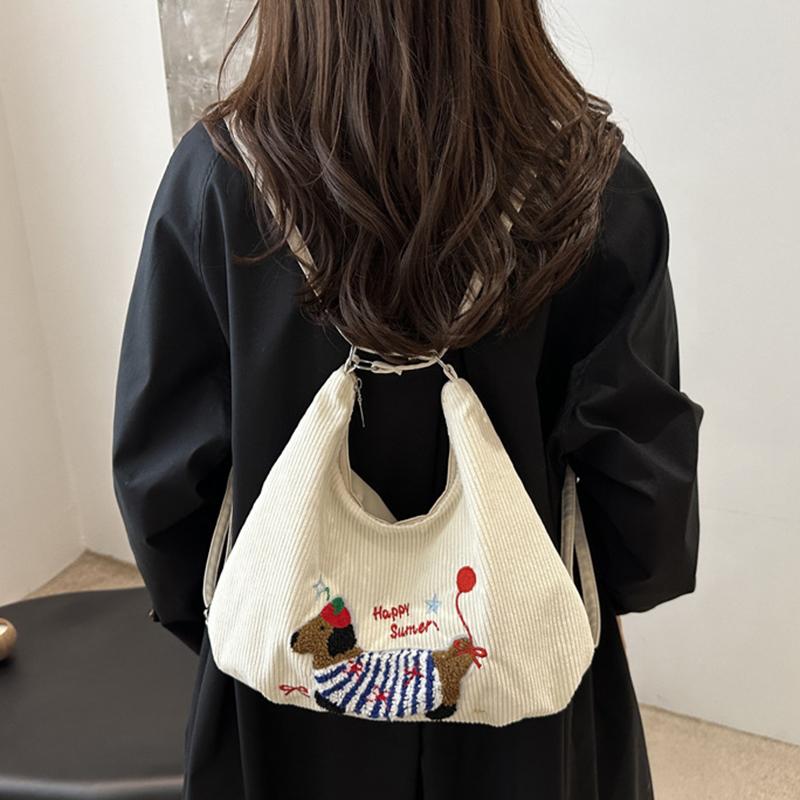 Damen Cord Tragetasche mit großer Kapazität Mode Dackel Niedlich Reißverschluss Schulter Umhängetasche für Arbeit oder Reise CLE