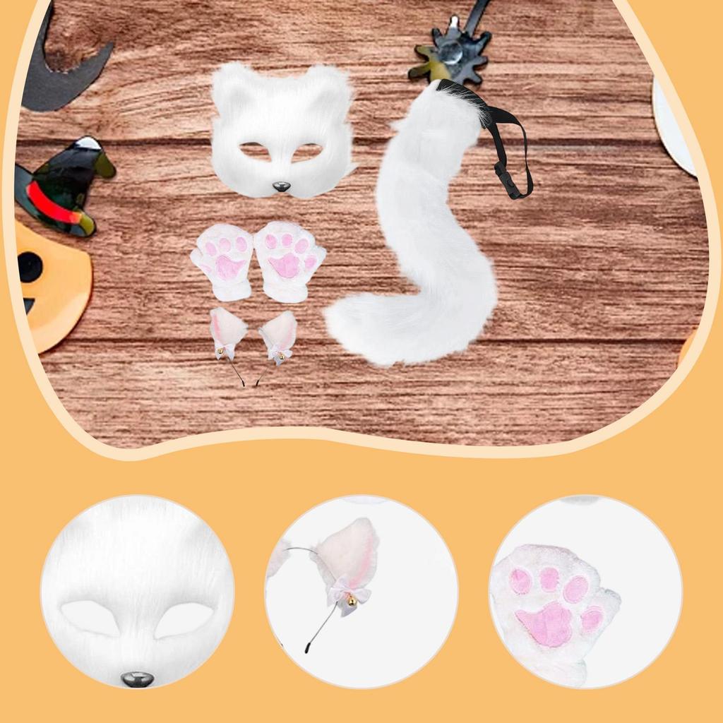 Animal Cosplay Set Plush Fox Ears Headband and Paw Gloves Halloween Costume for Role Play Party