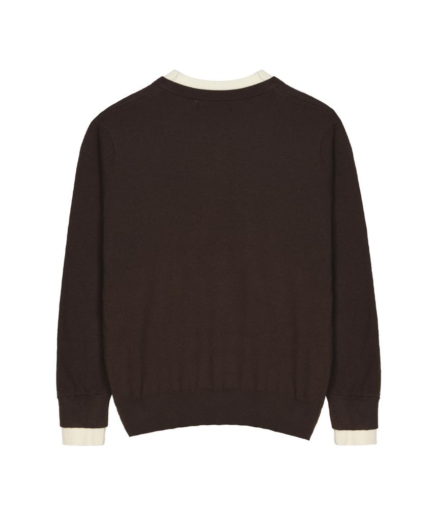 Nigaennikol Layered Round V Neck Knit_Brown