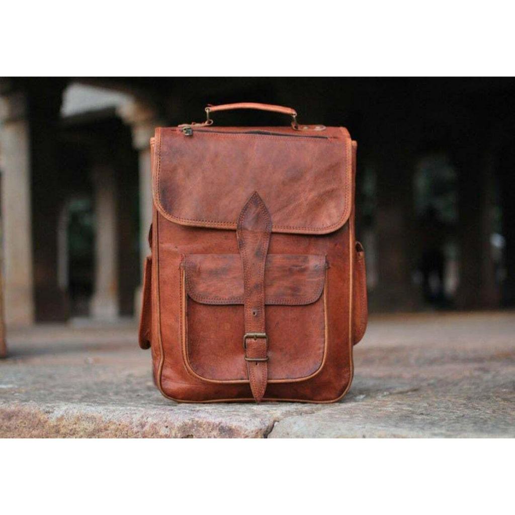 Ekte ekte skinn menns ryggsekk bag laptop Satchel koffert Brun Vintage