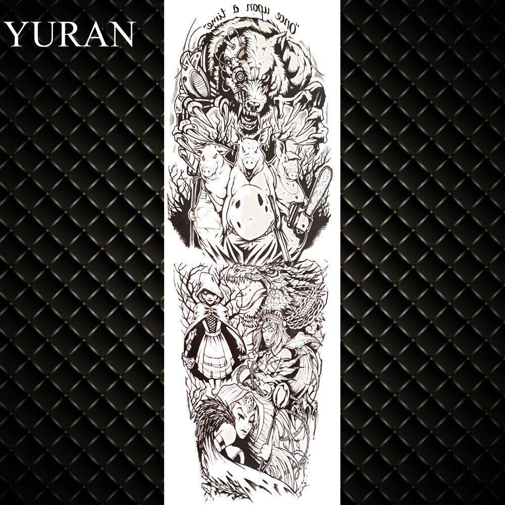 Całe ramię nogi Sexy tymczasowa naklejka tatuaż realistyczne fałszywe wodoodporne czaszki kompas duży tatuaż moda kwiat rękaw tatuaż dla kobiet
