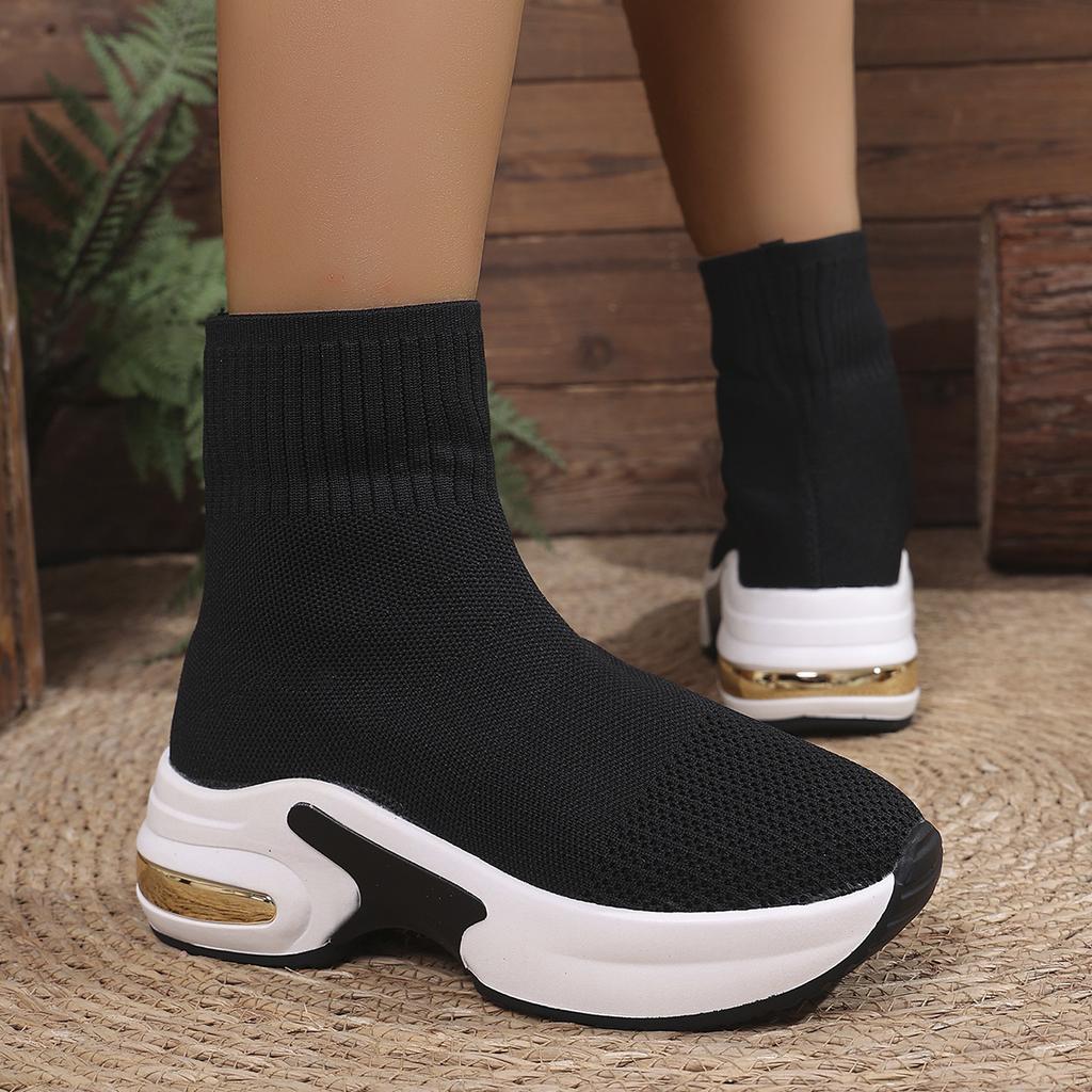 Fashion Aphixta Cotton Fabric Stretch Boots for Woman Wedge Heel Breathable Woman Ankle Boots 6cm High Shoes for Woman Botas De Mujer